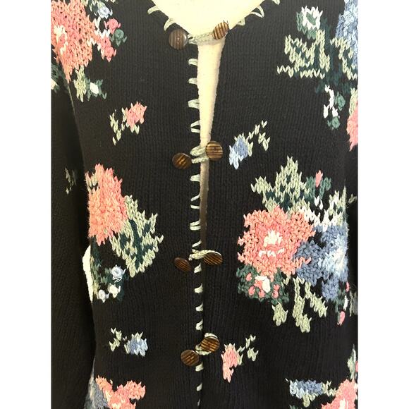 Gorgeous Hand Knit Floral Cotton Blend Cardigan Y2K Paris Sports Club 20… - Picture 2 of 11